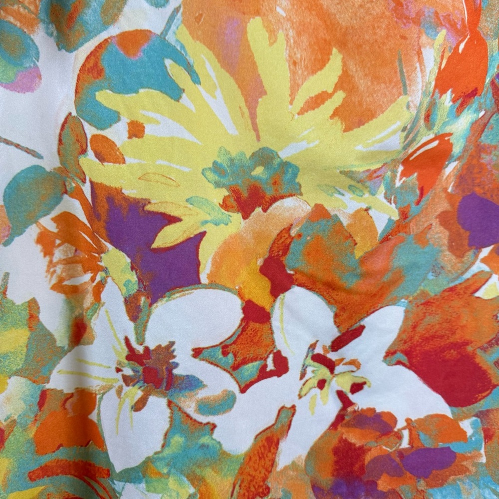 Tropical Floral Orange Colorblock Lightweight Beach Vacation Summer Resort Top - Picture 9 of 9